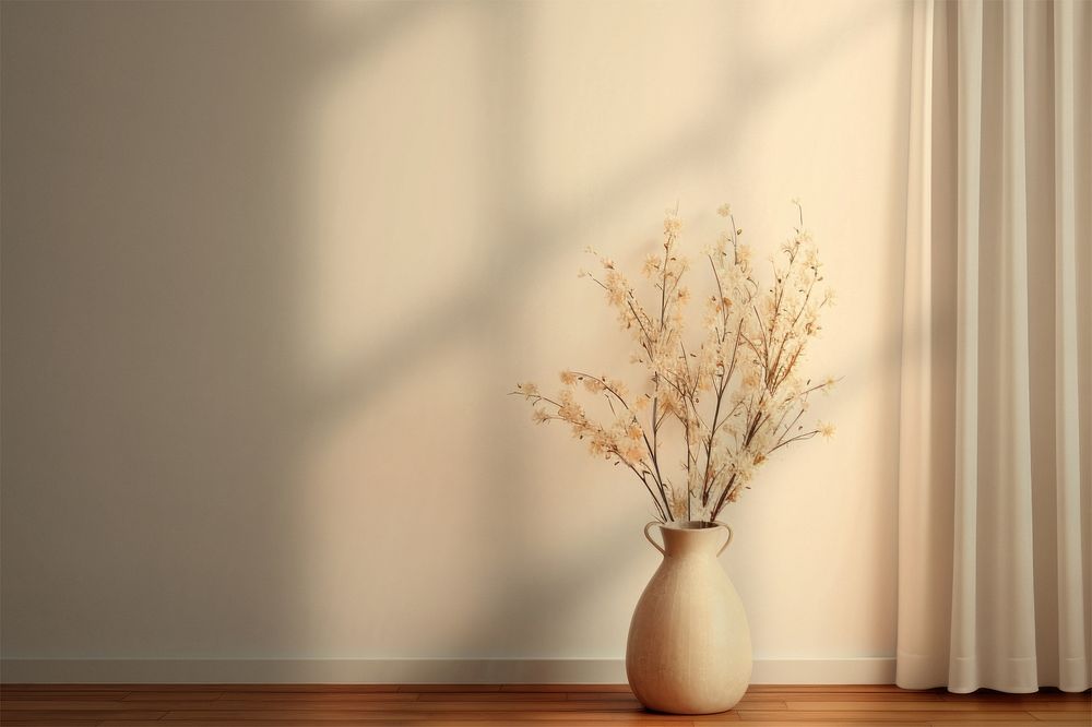 Flower vase, home interior with window shadow effect