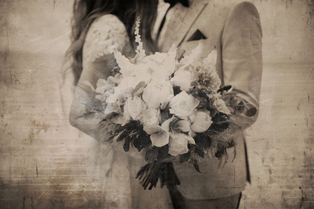 Groom and bride wedding with brown vintage effect