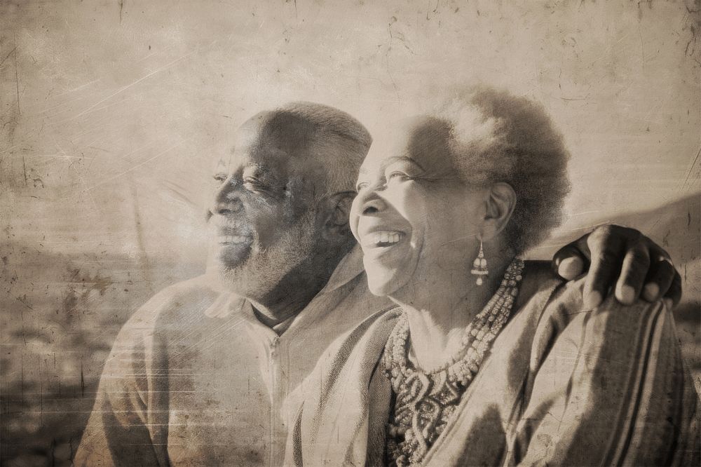 Happy senior couple with brown vintage effect