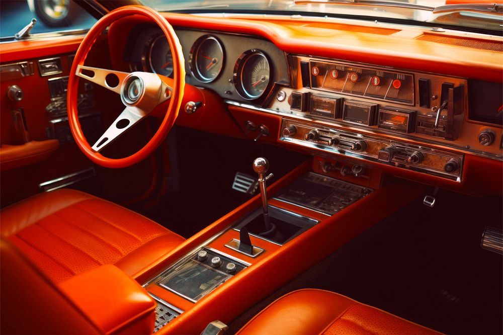 Classic car interior photo with retro effect
