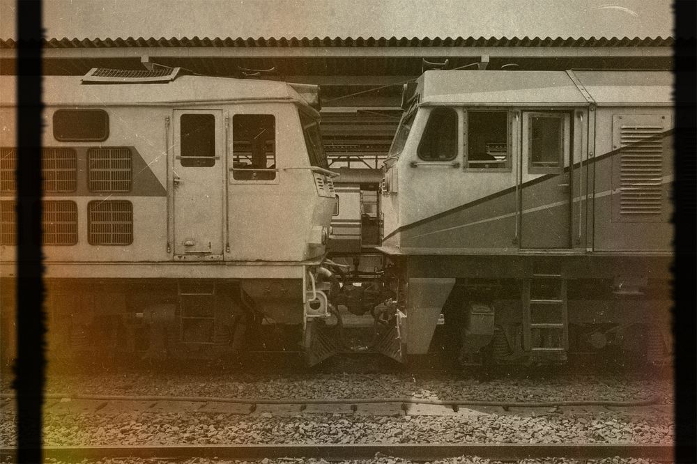 Vintage train photo with film grain effect