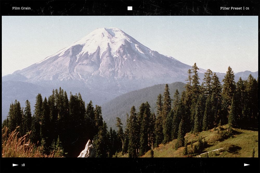 Mountain landscape  photo with film grain effect