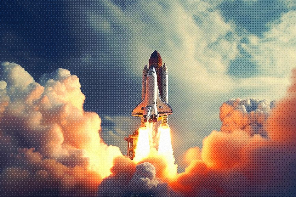 Launching rocket photo with retro effect