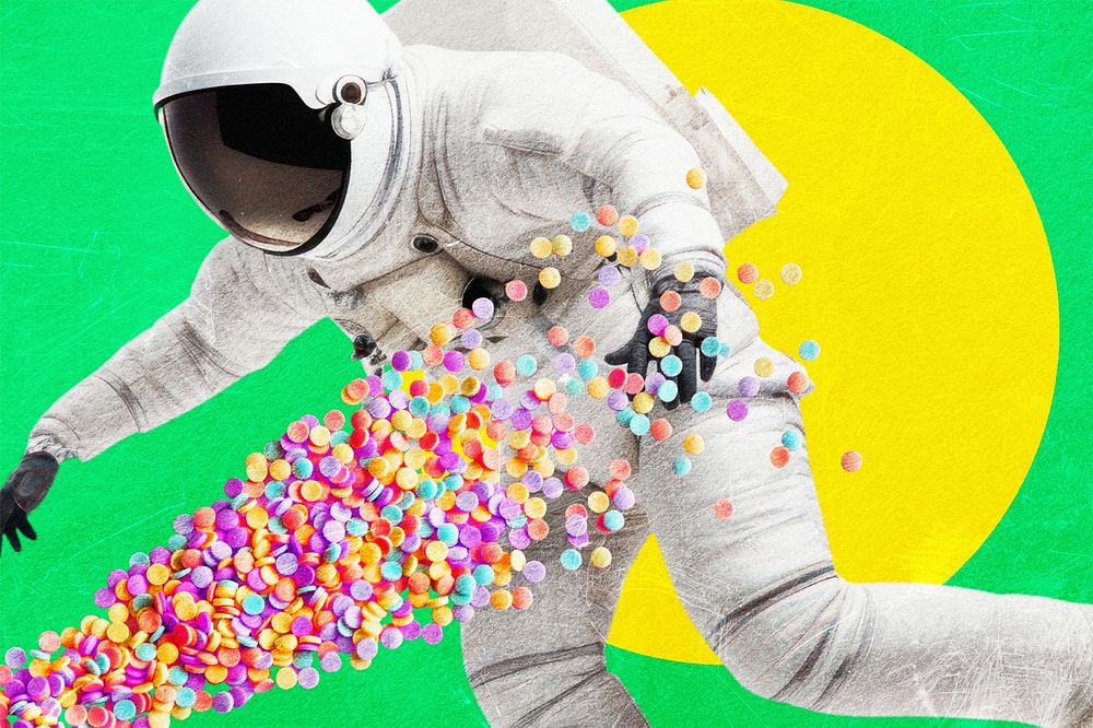 Confetti astronaut, abstract photo remix