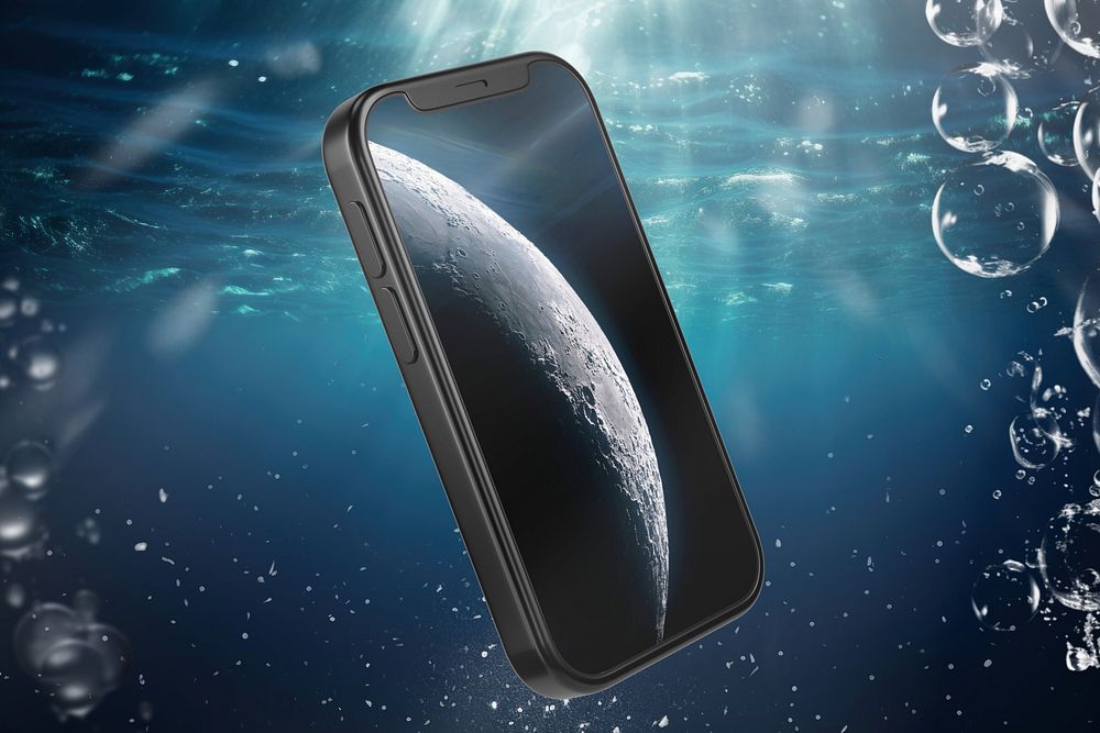 Smartphone on underwater background, design resource