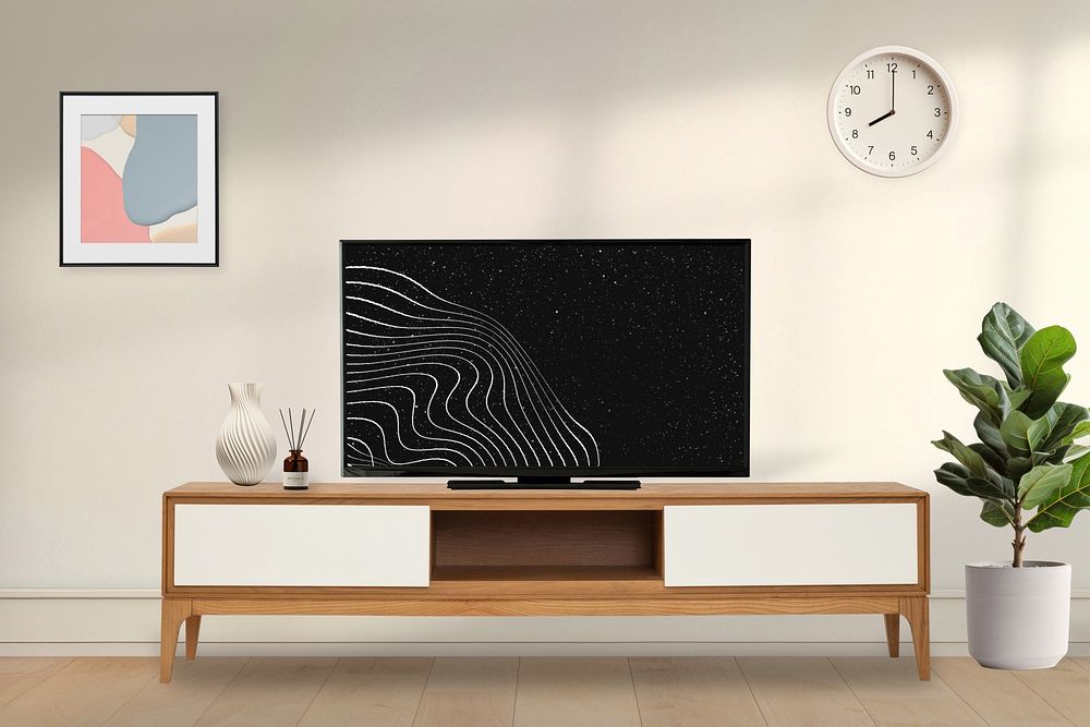Aesthetic minimal TV unit, living room interior
