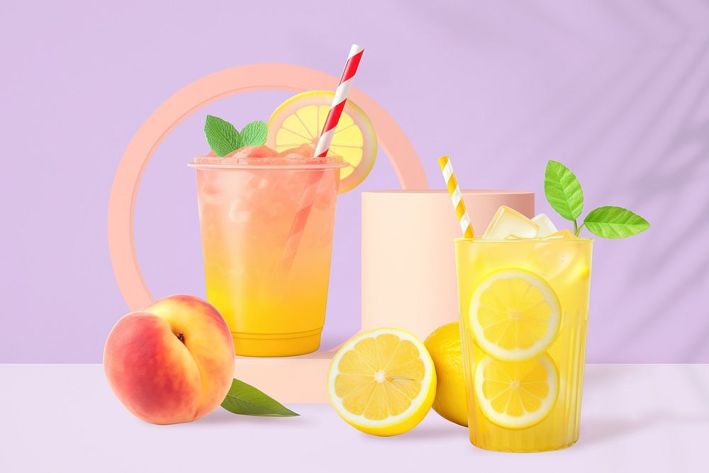 Refreshing summer drinks, lemonade, peach soda