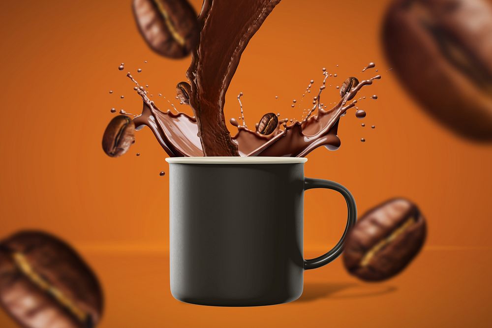 Black coffee mug with design space