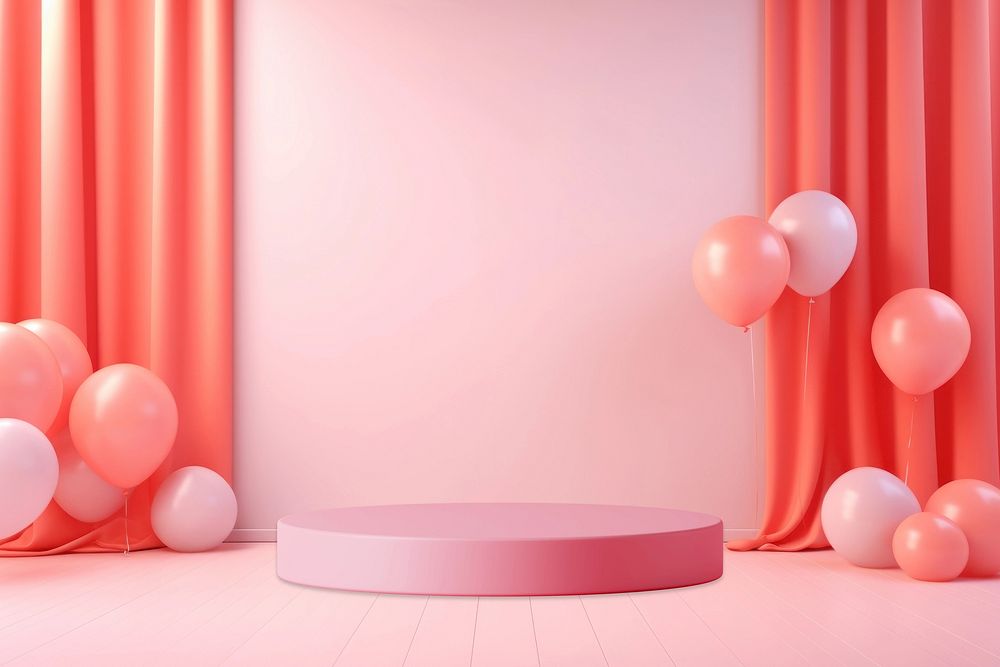 Pink product backdrop, floating balloons