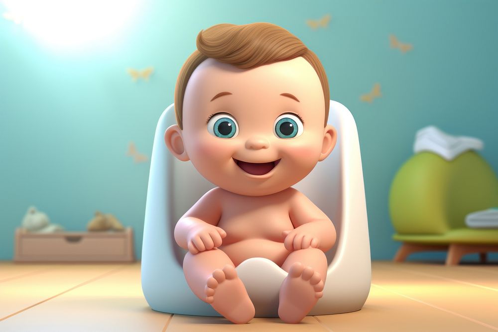 Cute new born baby sitting cartoon doll. 