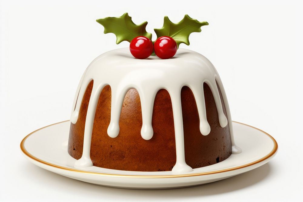 Christmas pudding cake dessert icing plate. AI generated Image by rawpixel.