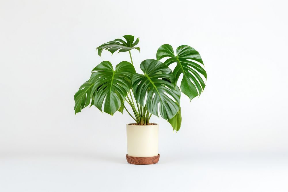 Monstera Deliciosa plant leaf white background. AI generated Image by rawpixel.
