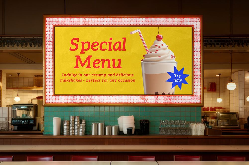 Digital menu screen for diner