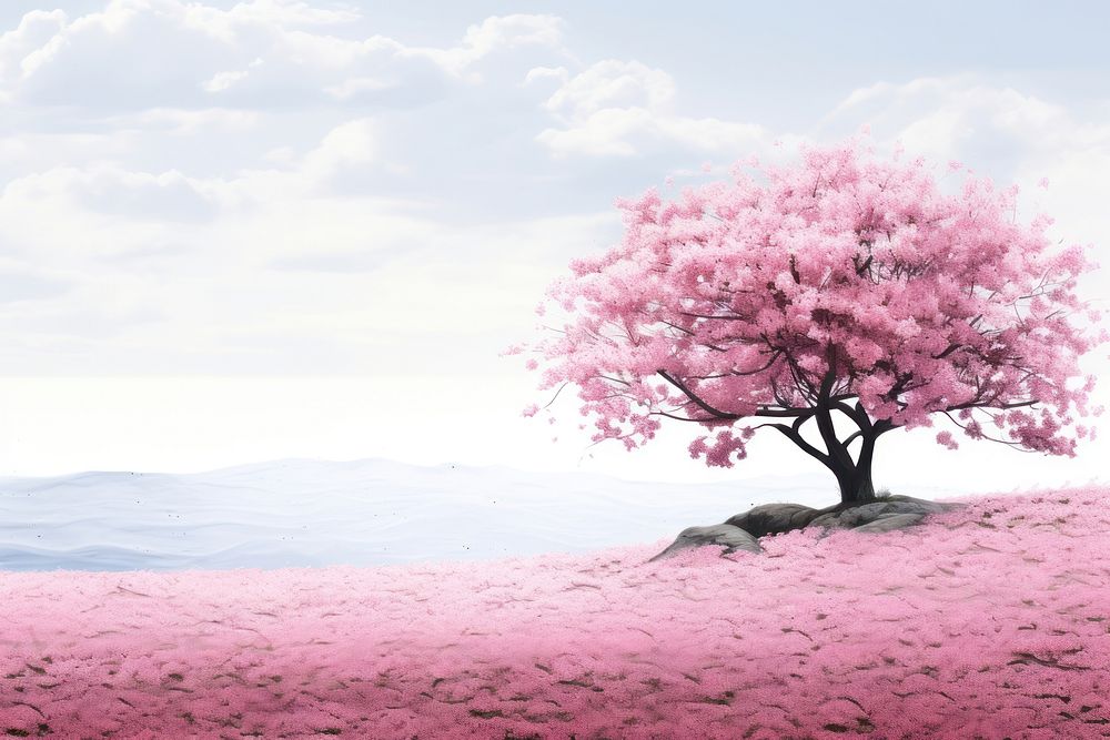 Sakura field landscape outdoors blossom. AI generated Image by rawpixel.