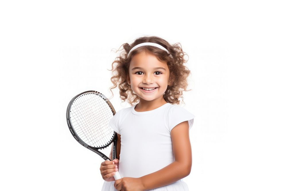 Cute little girl playing tennis portrait racket sports. AI generated Image by rawpixel.