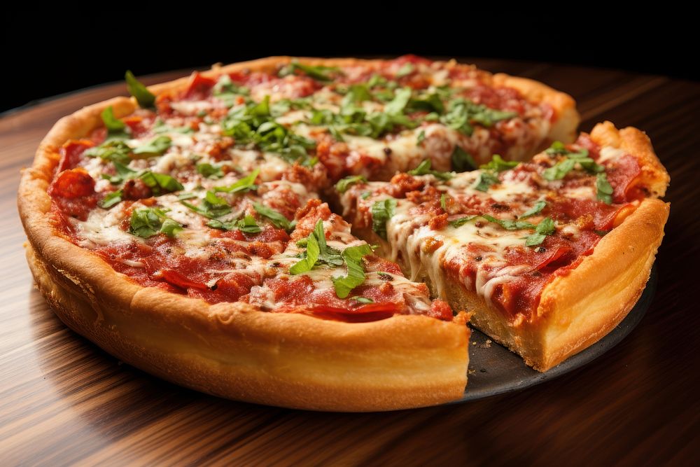 Chicago pizza food mozzarella pepperoni. AI generated Image by rawpixel.