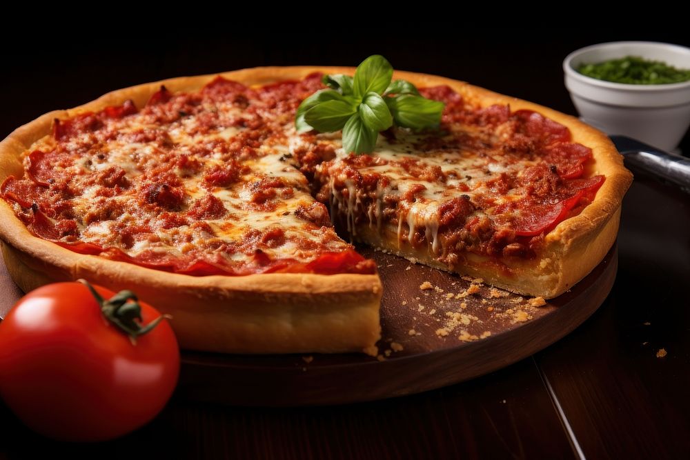 Chicago pizza food zwiebelkuchen mozzarella. AI generated Image by rawpixel.