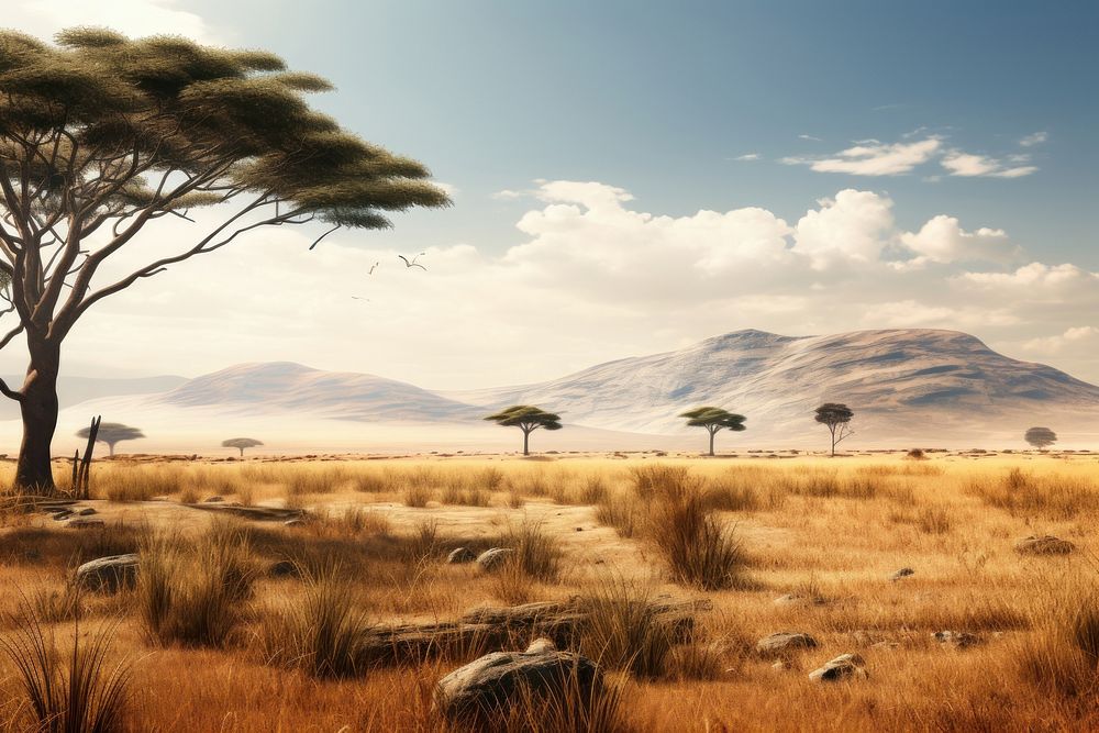 African Savannah savanna landscape grassland. AI generated Image by rawpixel.