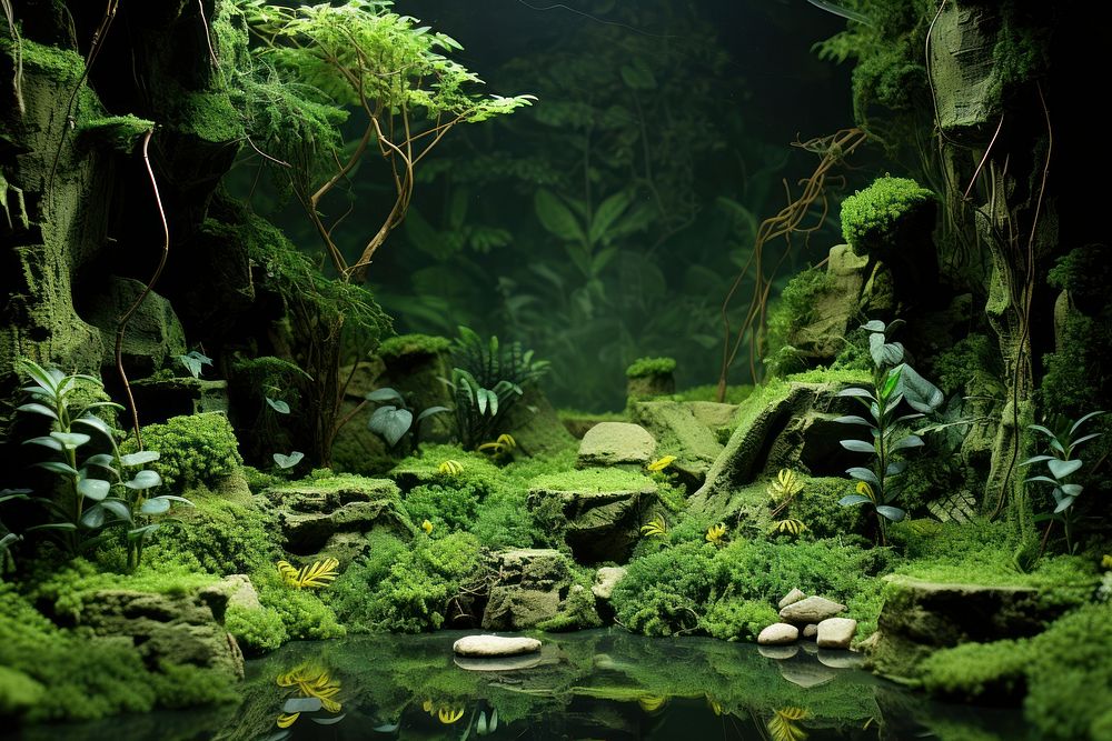 Diorama mossy jungle scene vegetation outdoors woodland. AI generated Image by rawpixel.