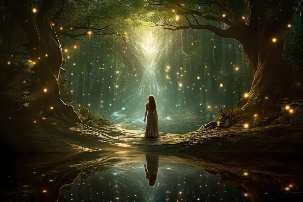 Enchanted magical forest outdoors nature light. AI generated Image by rawpixel.