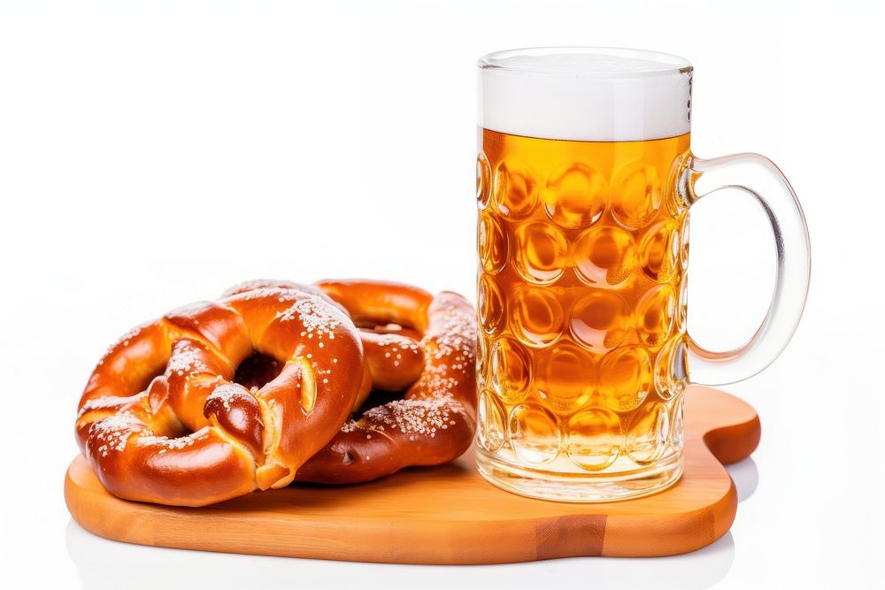 Pretzel drink glass food. 