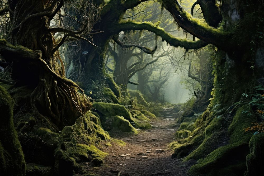 Mythical forest vegetation landscape woodland. 