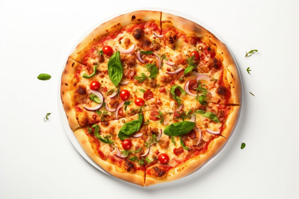 Pizza plate food mozzarella. AI generated Image by rawpixel.