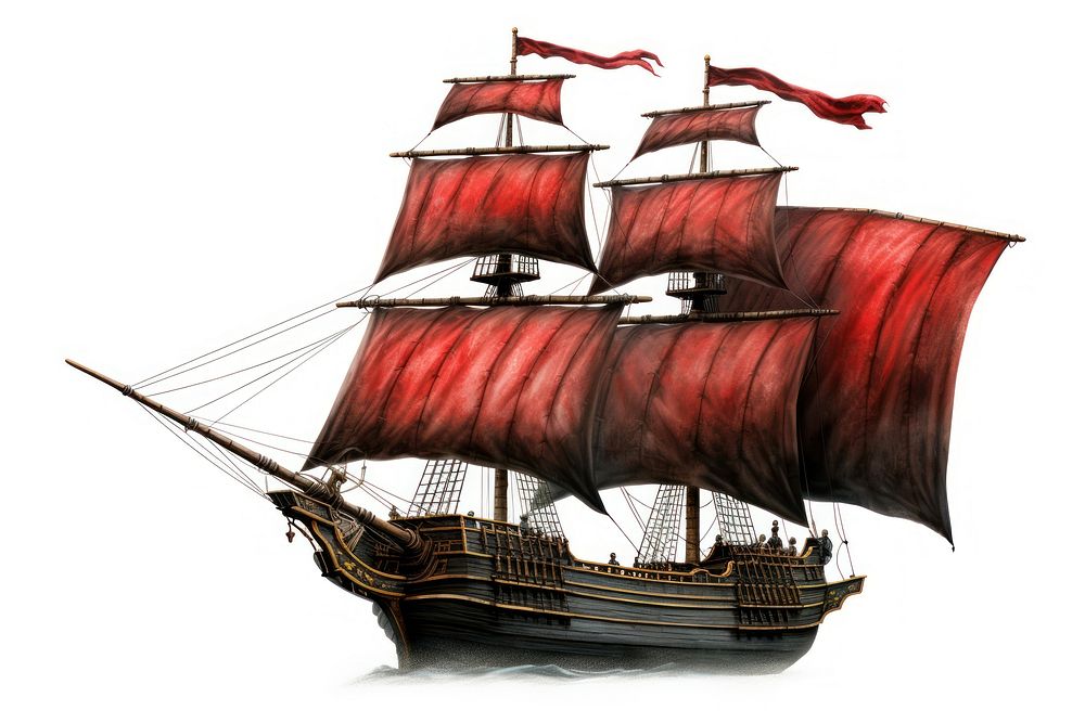 Pirate flag ship sailboat vehicle white background. AI generated Image by rawpixel.