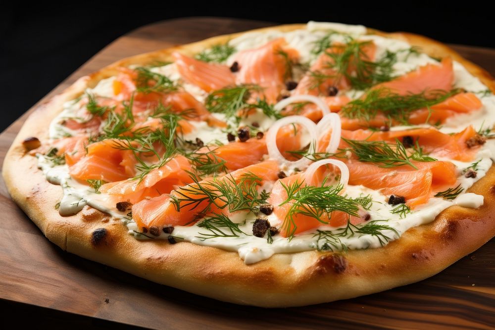 Pizza food salmon mozzarella. 