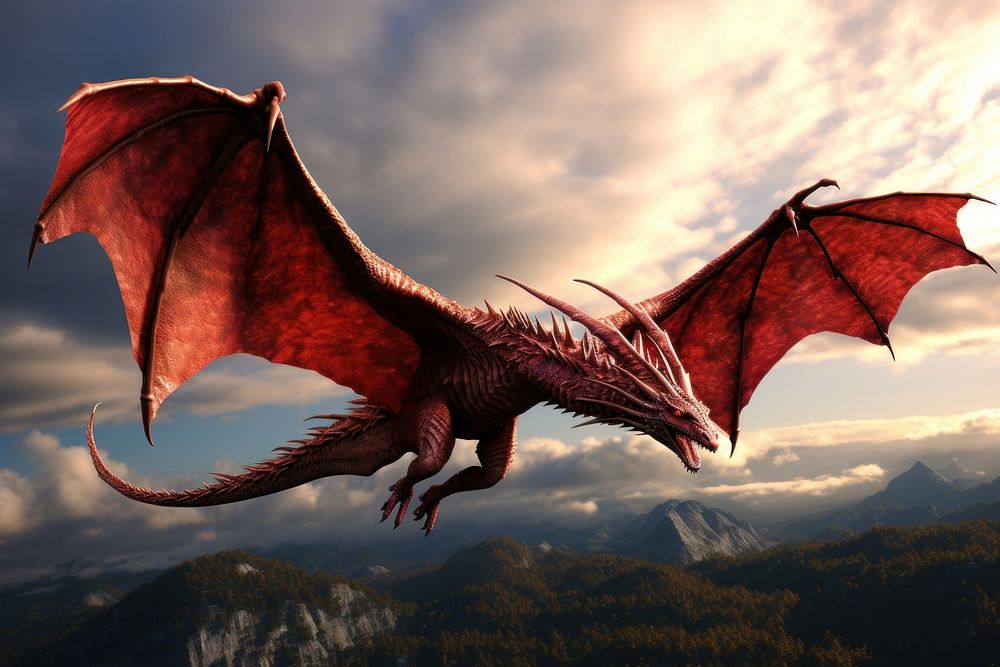 Dragon dinosaur animal sky. AI generated Image by rawpixel.