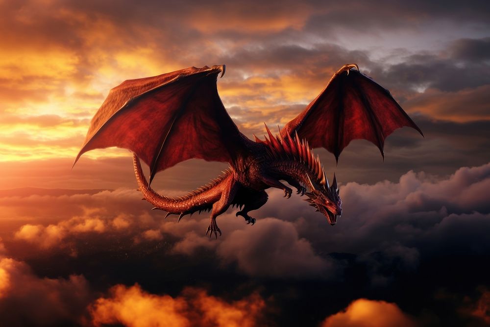 Dragon animal flying sky. AI generated Image by rawpixel.