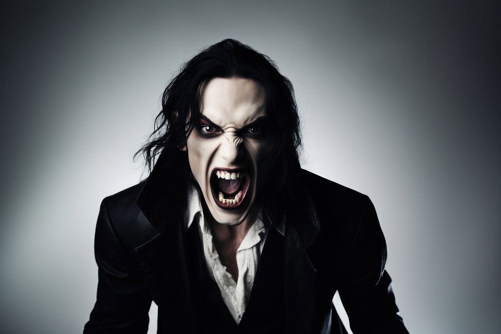 Vampire showing fangs portrait shouting photo. AI generated Image by rawpixel.