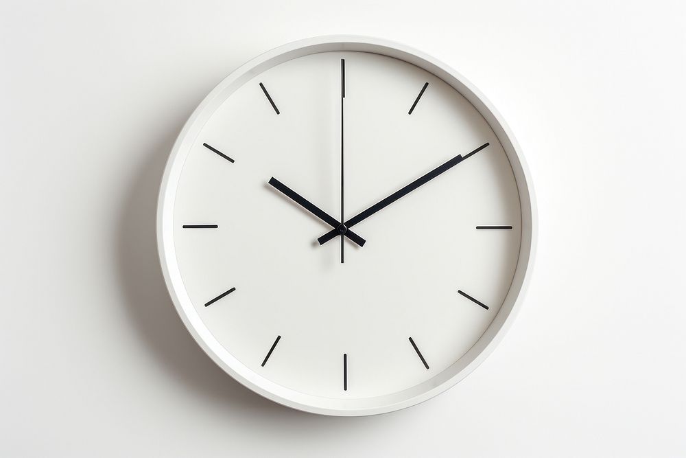 Minimalist wall clock white white background deadline. AI generated Image by rawpixel.