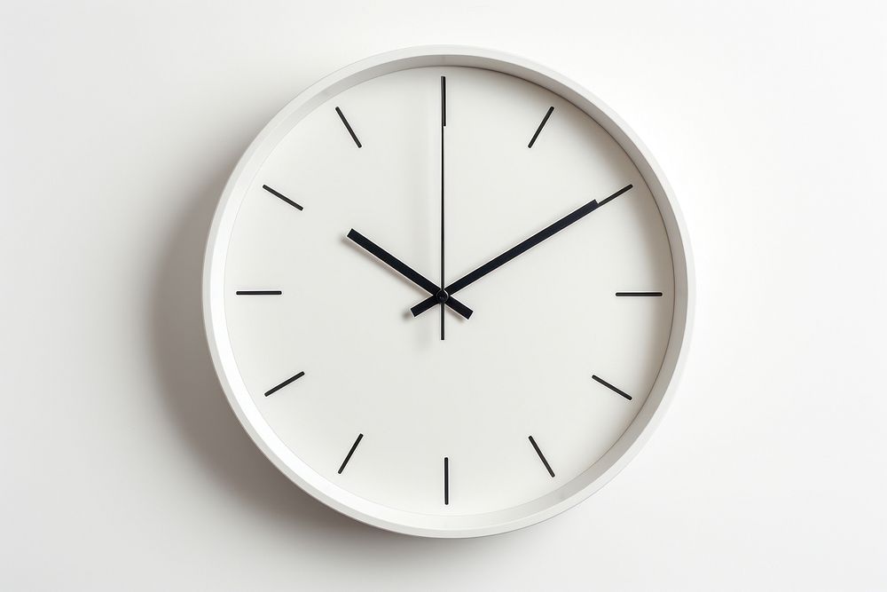 Minimalist wall clock white white background deadline. 