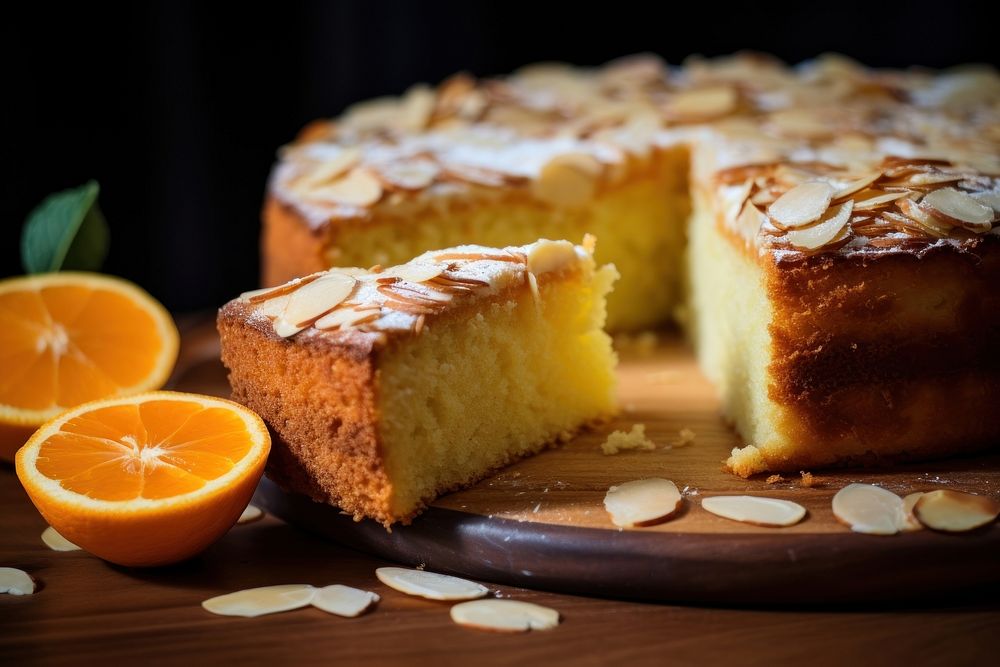 Almond Orange Cake food dessert orange. AI generated Image by rawpixel.