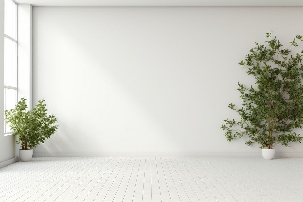 White Empty Room plant wall architecture. 