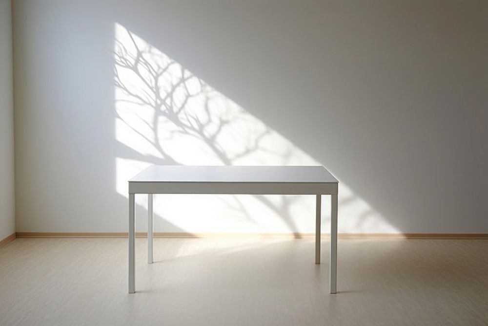 White empty table furniture floor desk. AI generated Image by rawpixel.