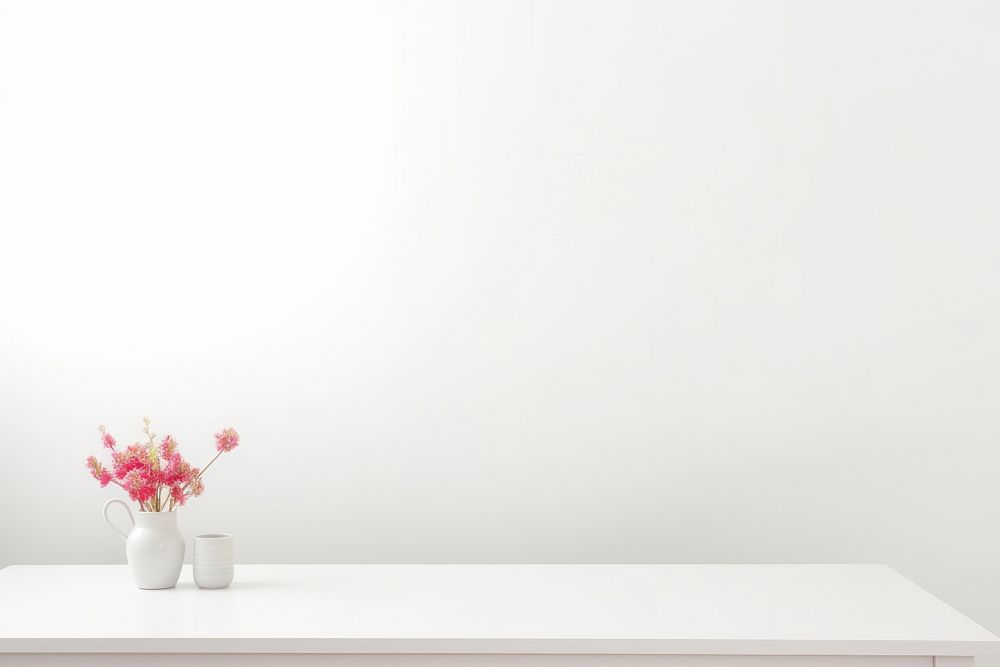 White empty table furniture flower plant. AI generated Image by rawpixel.