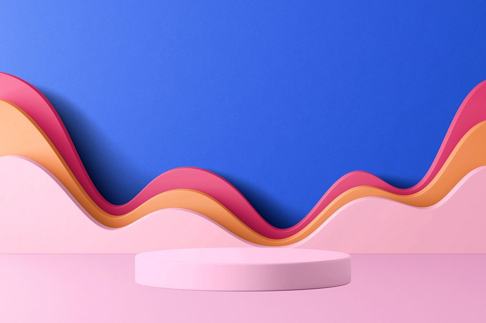 Colorful wavy product display background with podium