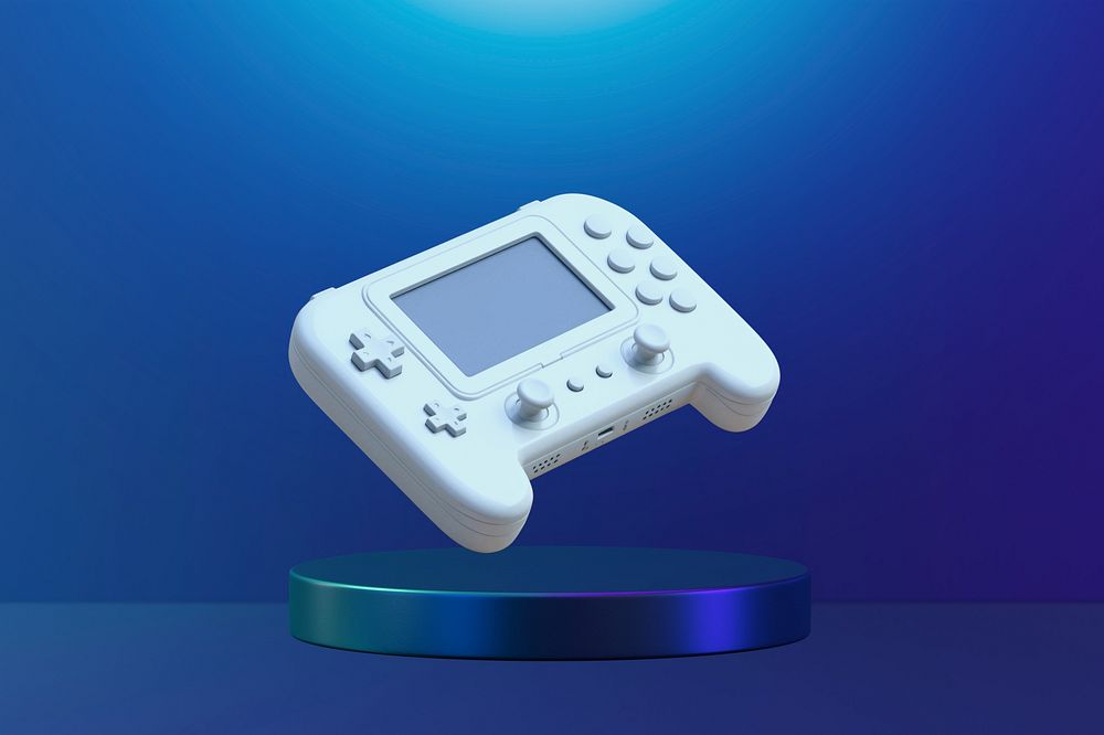 Game controller on product display podium