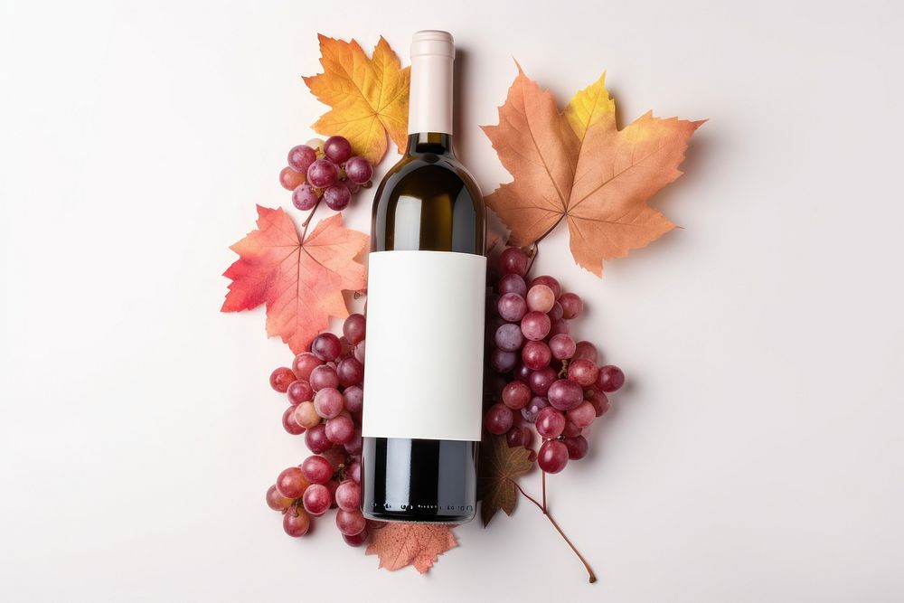 Bottle wine leaf grape. AI generated Image by rawpixel.