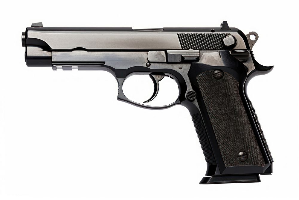 Pistol handgun weapon white background. AI generated Image by rawpixel.
