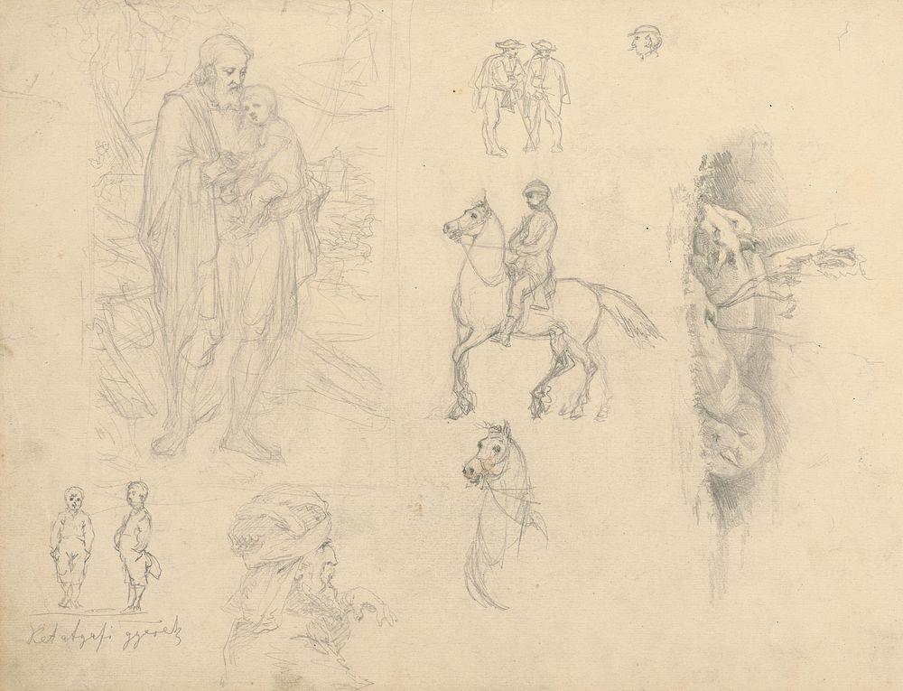 A study of figures and horses
