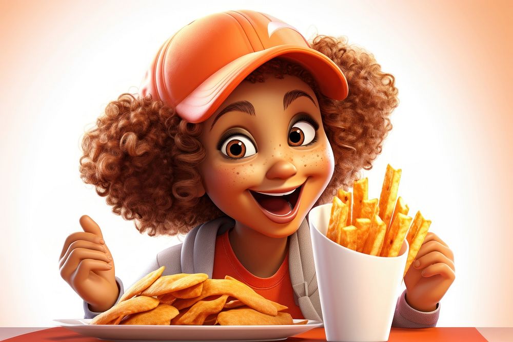 Eating cartoon fried fries. AI generated Image by rawpixel.