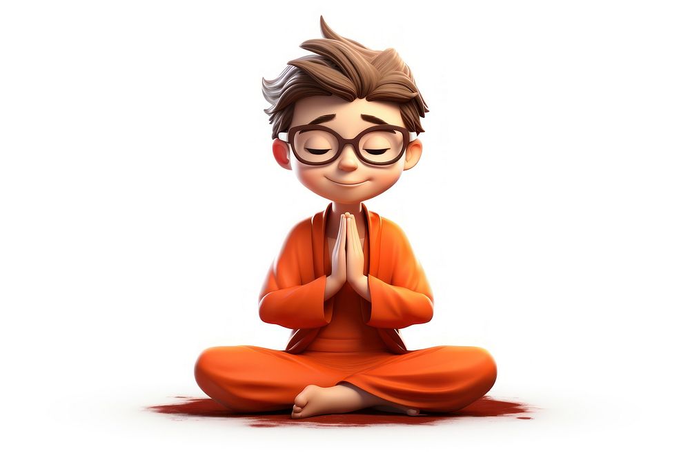 Meditation cartoon adult white background. AI generated Image by rawpixel.