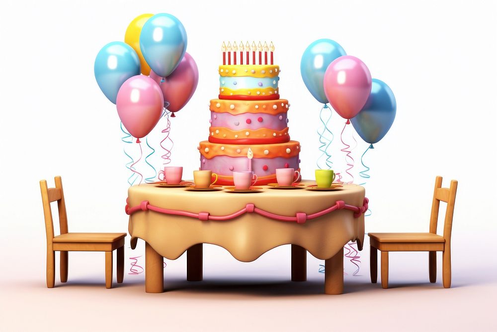 Birthday table furniture birthday balloon. AI generated Image by rawpixel.
