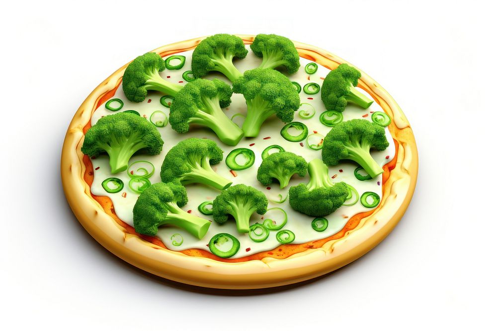 Broccoli pizza vegetable food white background. AI generated Image by rawpixel.