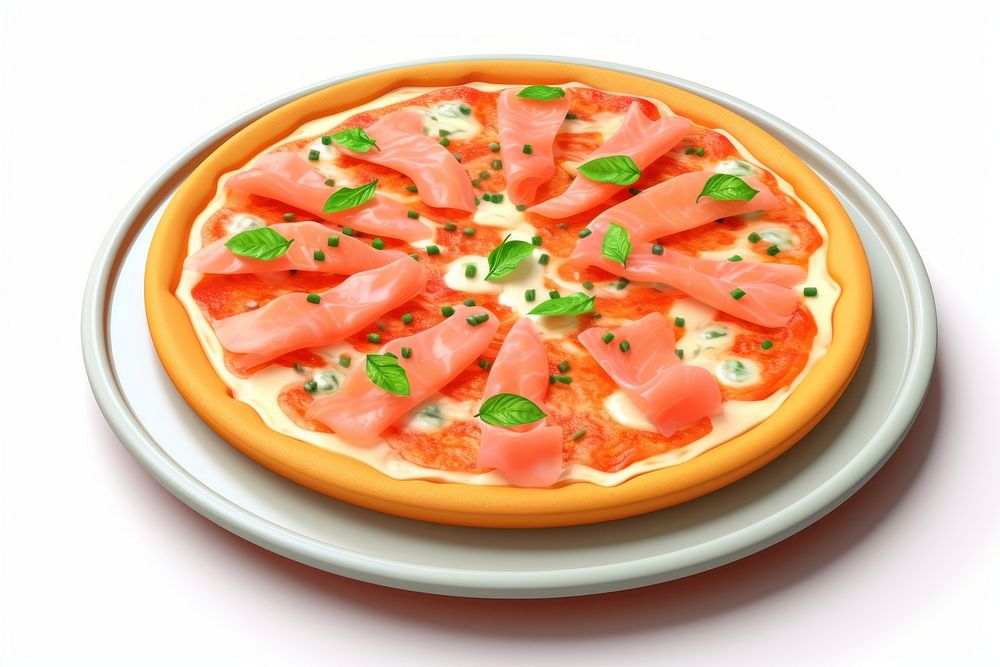 Salmon pizza plate food white background. AI generated Image by rawpixel.