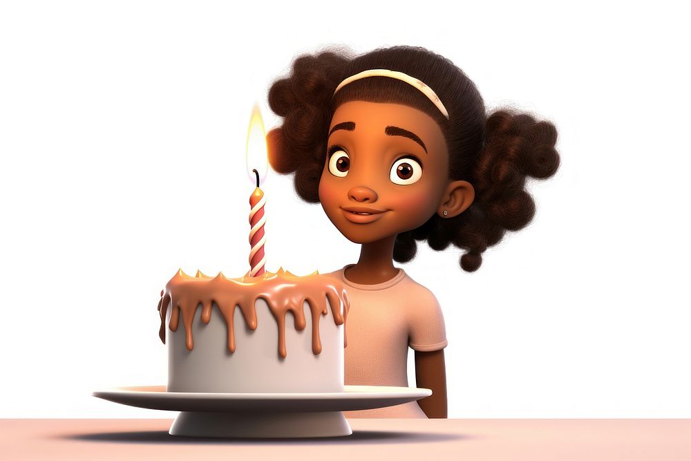 African american girl candle cake dessert. AI generated Image by rawpixel.