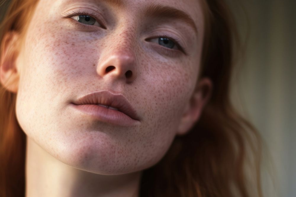 Freckles skin face contemplation. 